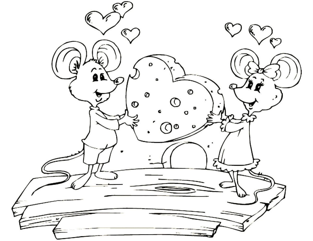 Мышонок с сыром раскраска