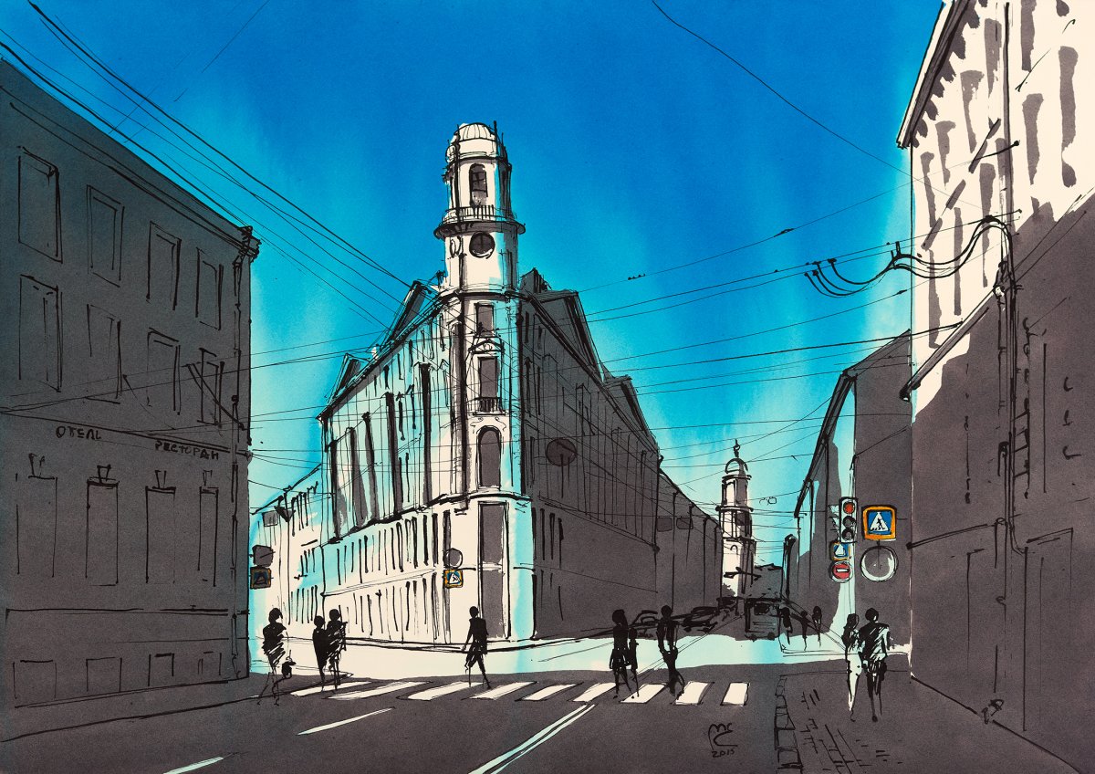 Архитектура скетчинг маркерами Питер