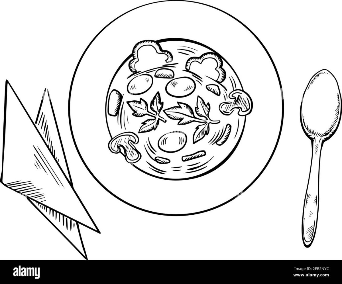 Раскраска еда на тарелке
