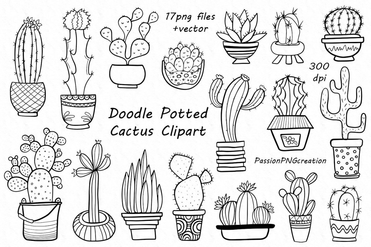 Дудл кактусы раскраска