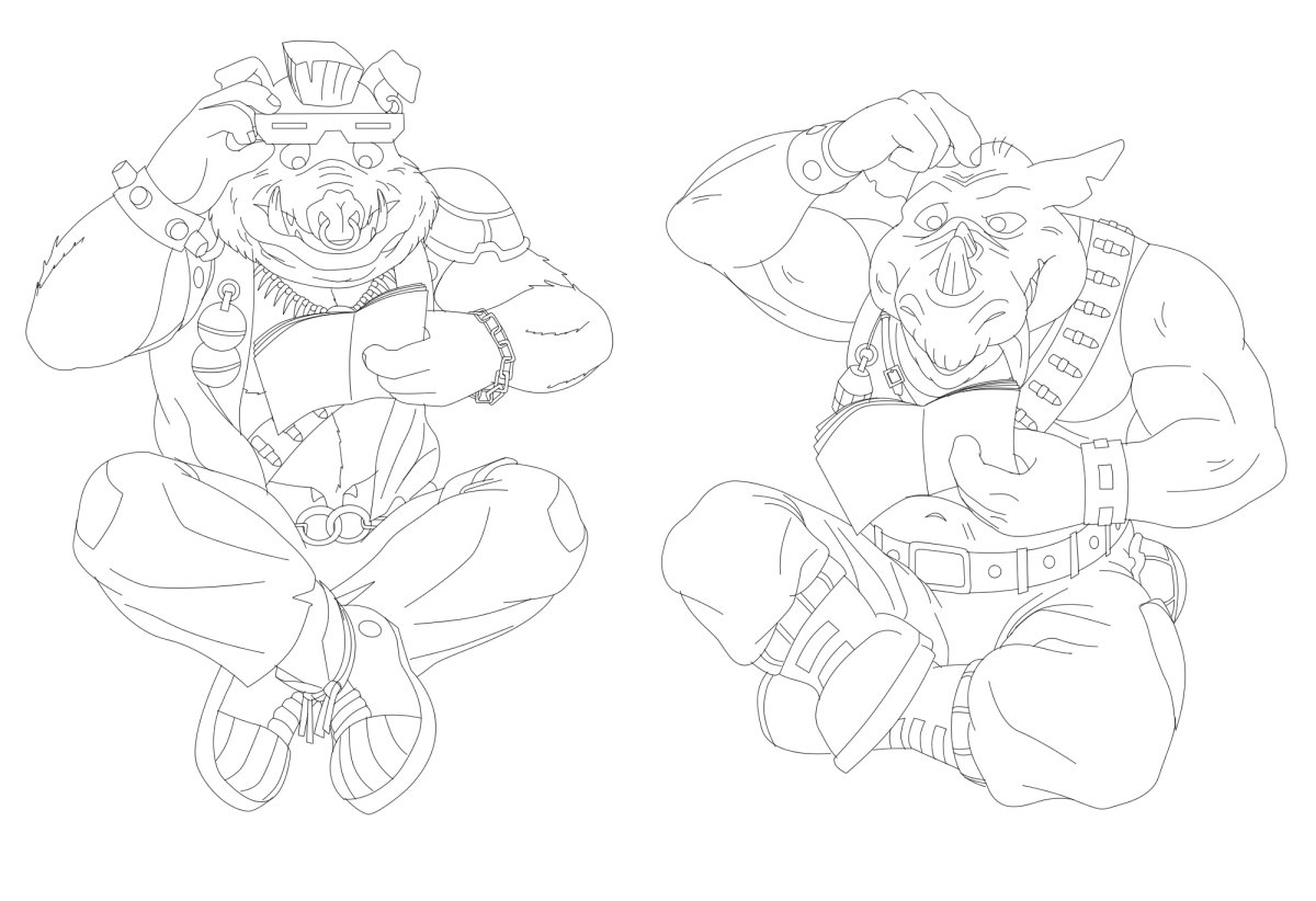 Раскраска Черепашки ниндзя Бибоп и рокстеди