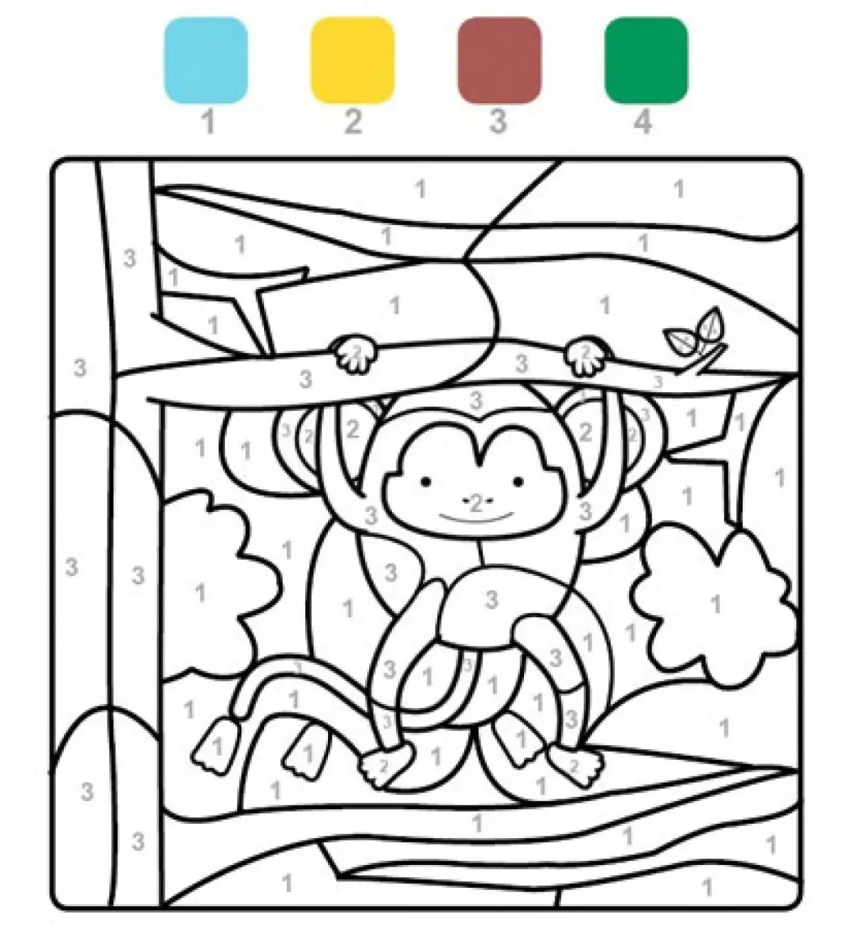 Раскраски для детей с цифрами по цветам Медвежонок