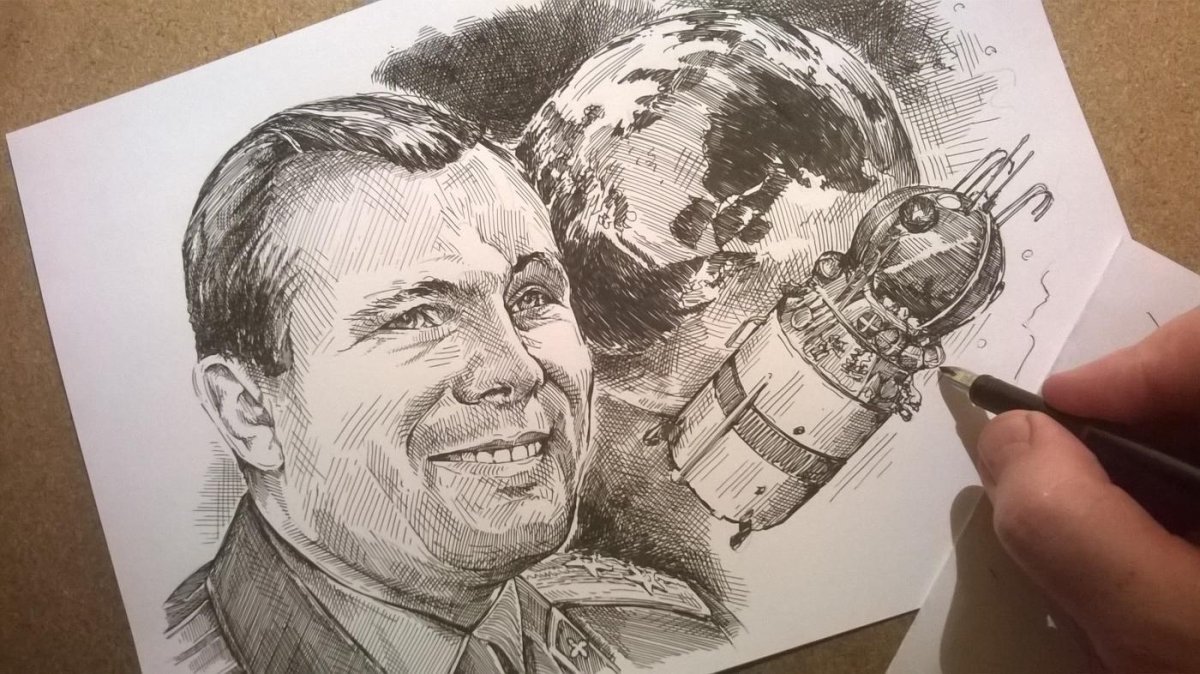 Портрет Гагарина карандашом