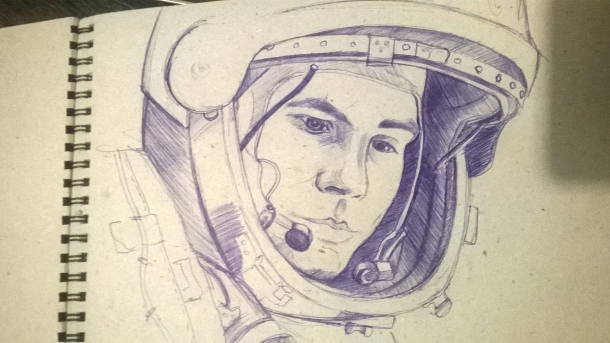 Портрет Юрия Гагарина карандашом
