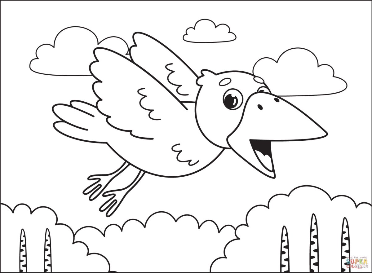 Ворона на ветке раскраска