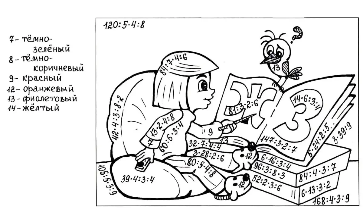 Раскраски с примерами 3 класс внетабличное умножение и деление