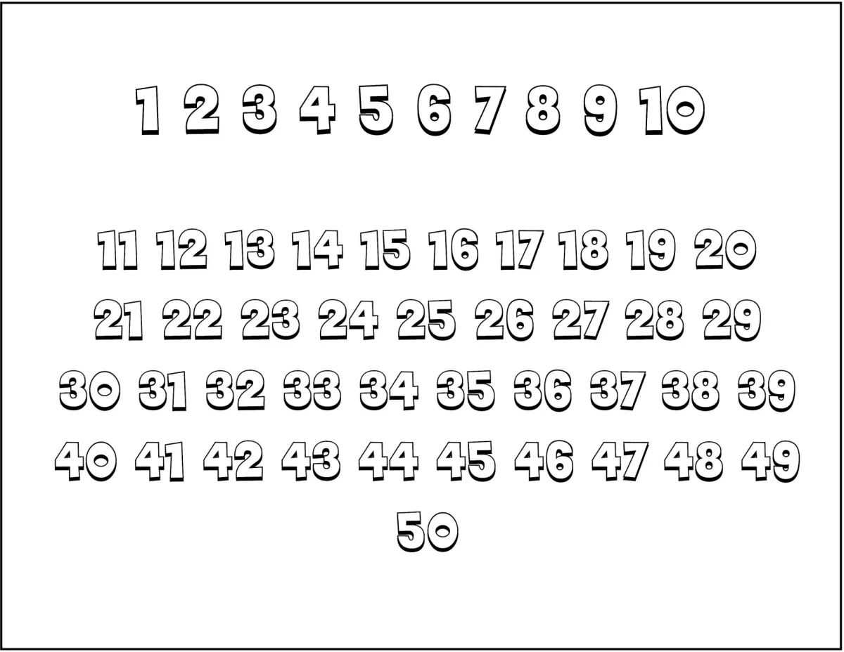 Раскраска цифры от 1 до 100