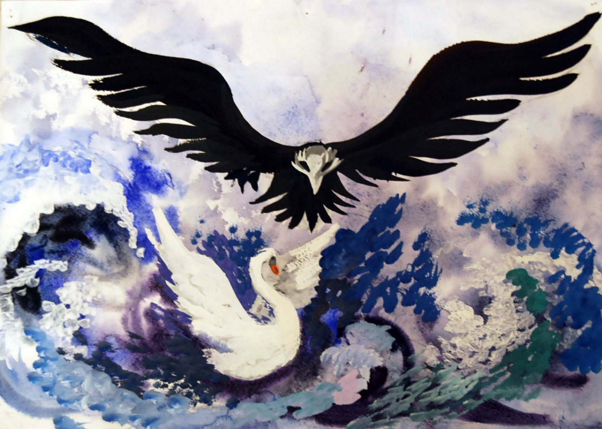 Лебедь простым карандашом