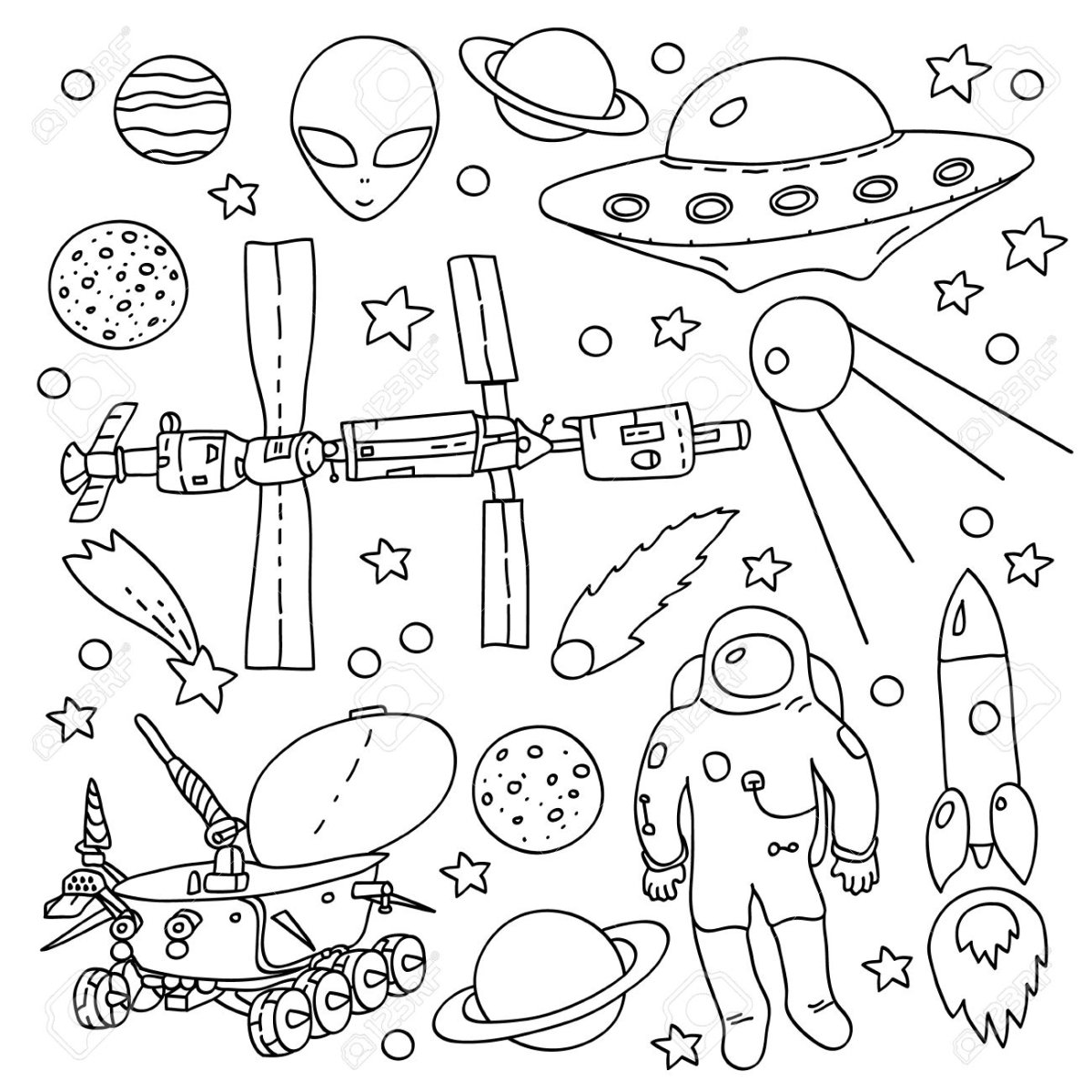 Луноход и космонавты раскраски