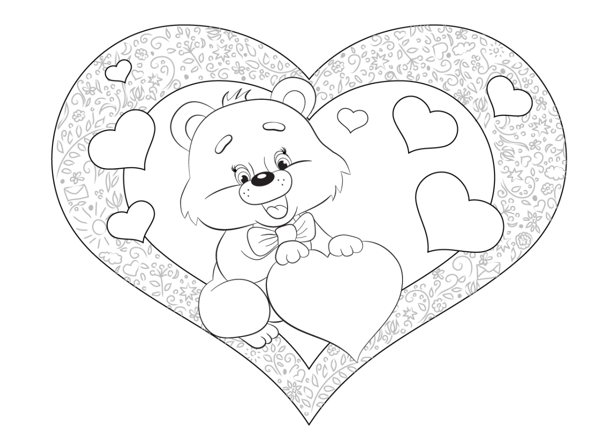 Медвежонок с сердцем раскраска