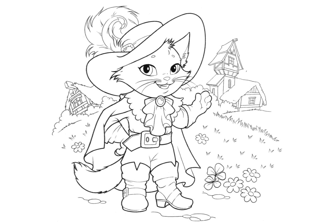 Раскраска кот в сапогах Шарль Перро