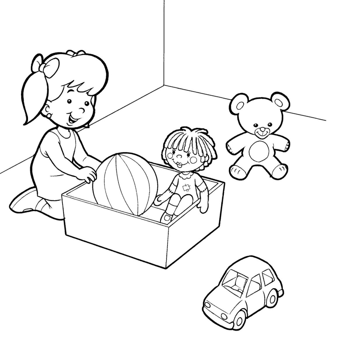 Комната с игрушками раскраска