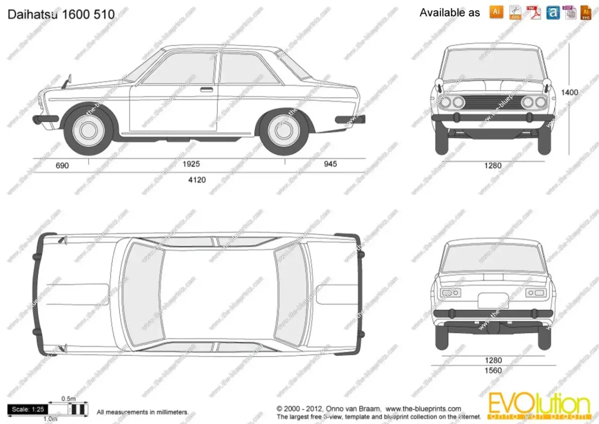 Чертёж машины сверху сбоку спереди