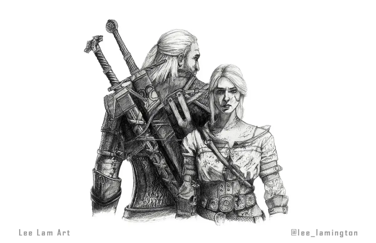 Геральт Цири вектор чб