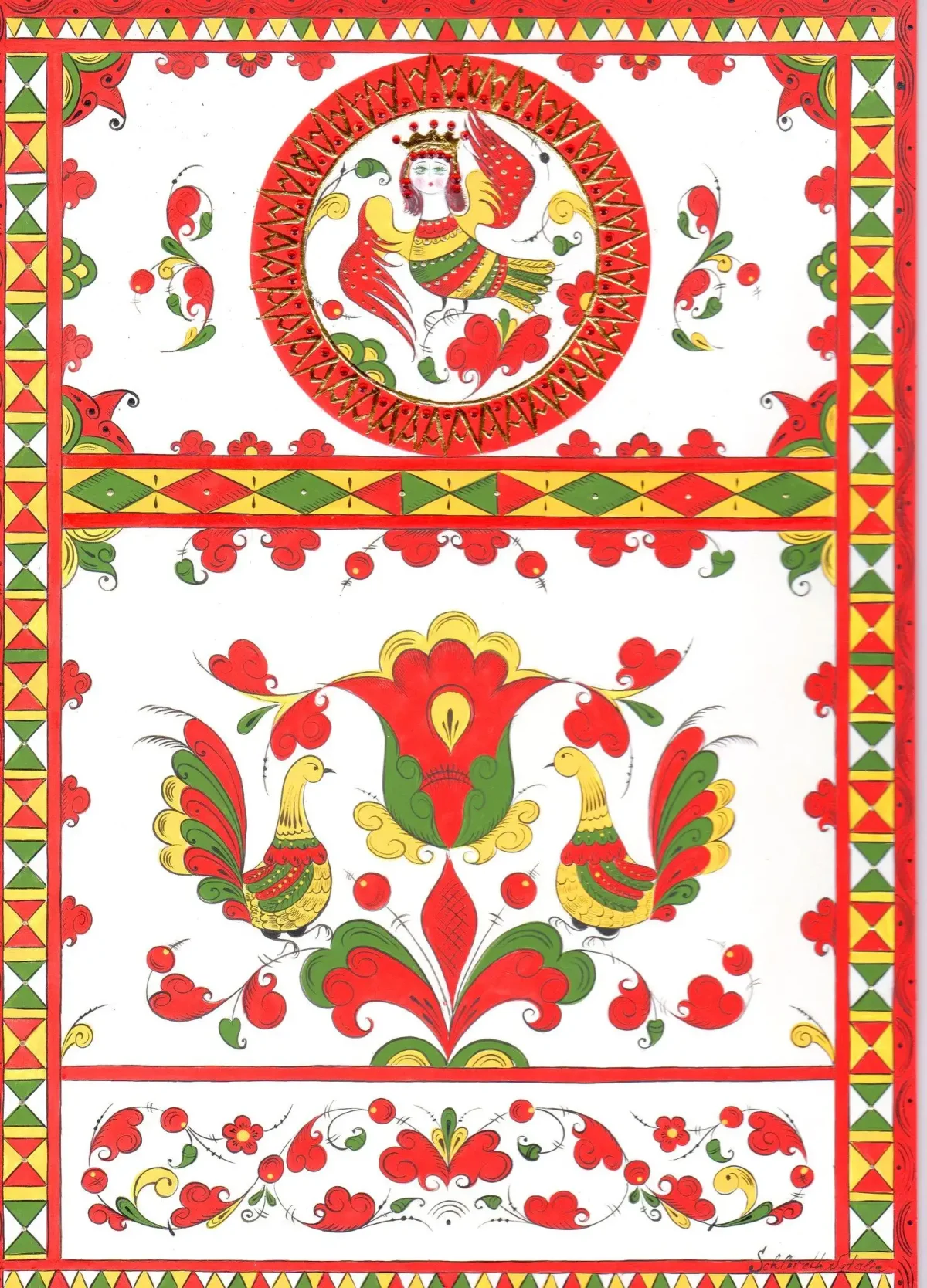 Пермогорская роспись птица Сирин