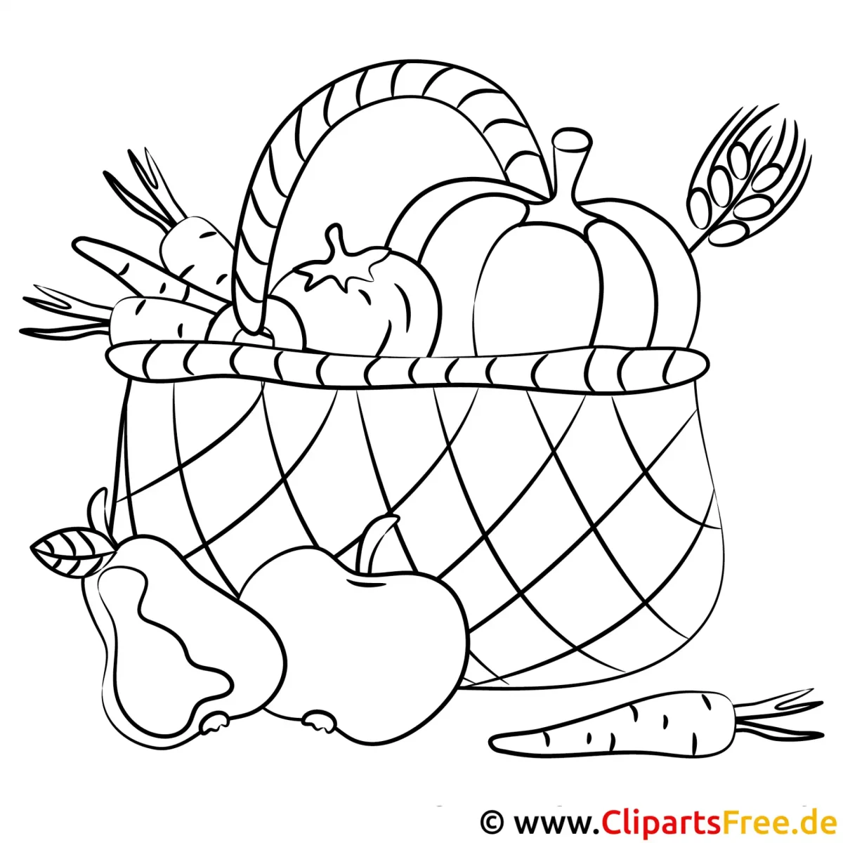 Раскраска корзинка с фруктами