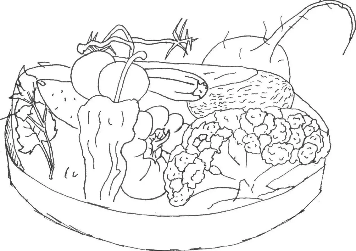Раскраска овощи на грядке
