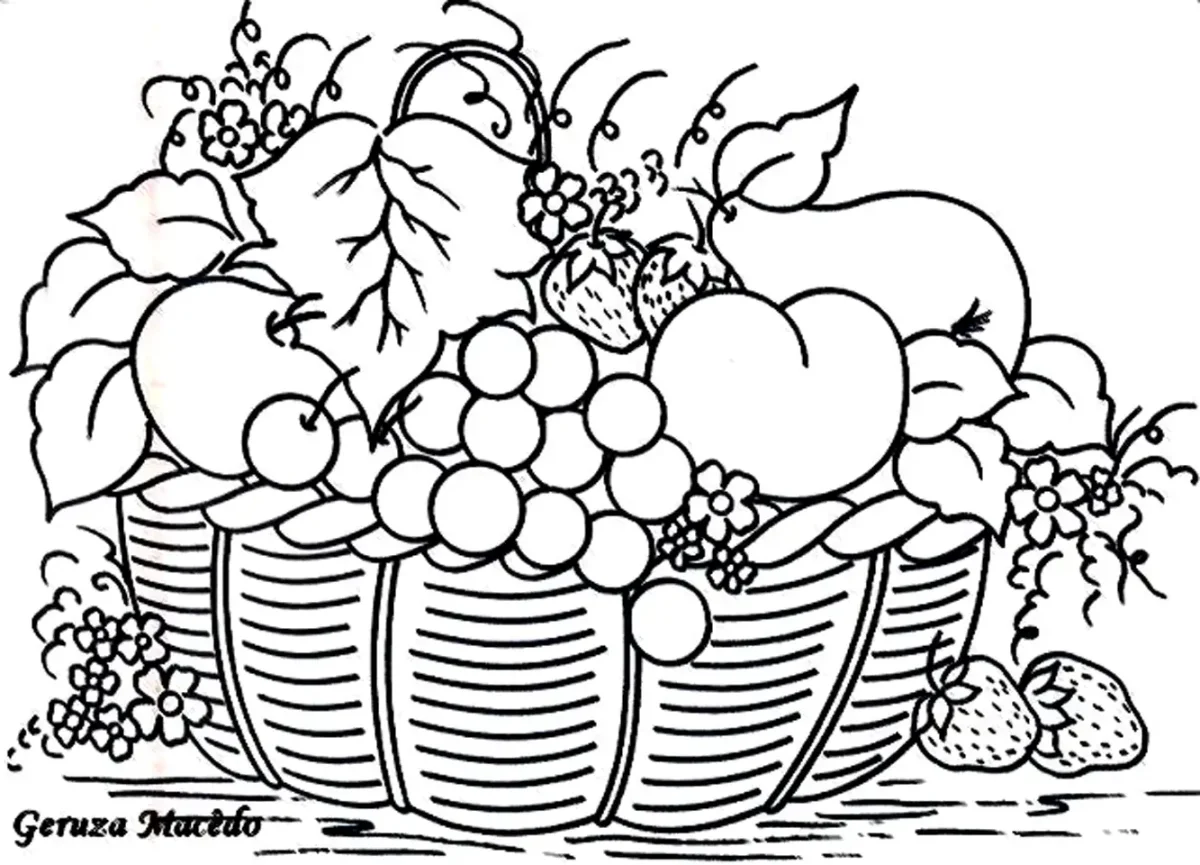 Корзина с фруктами раскраска
