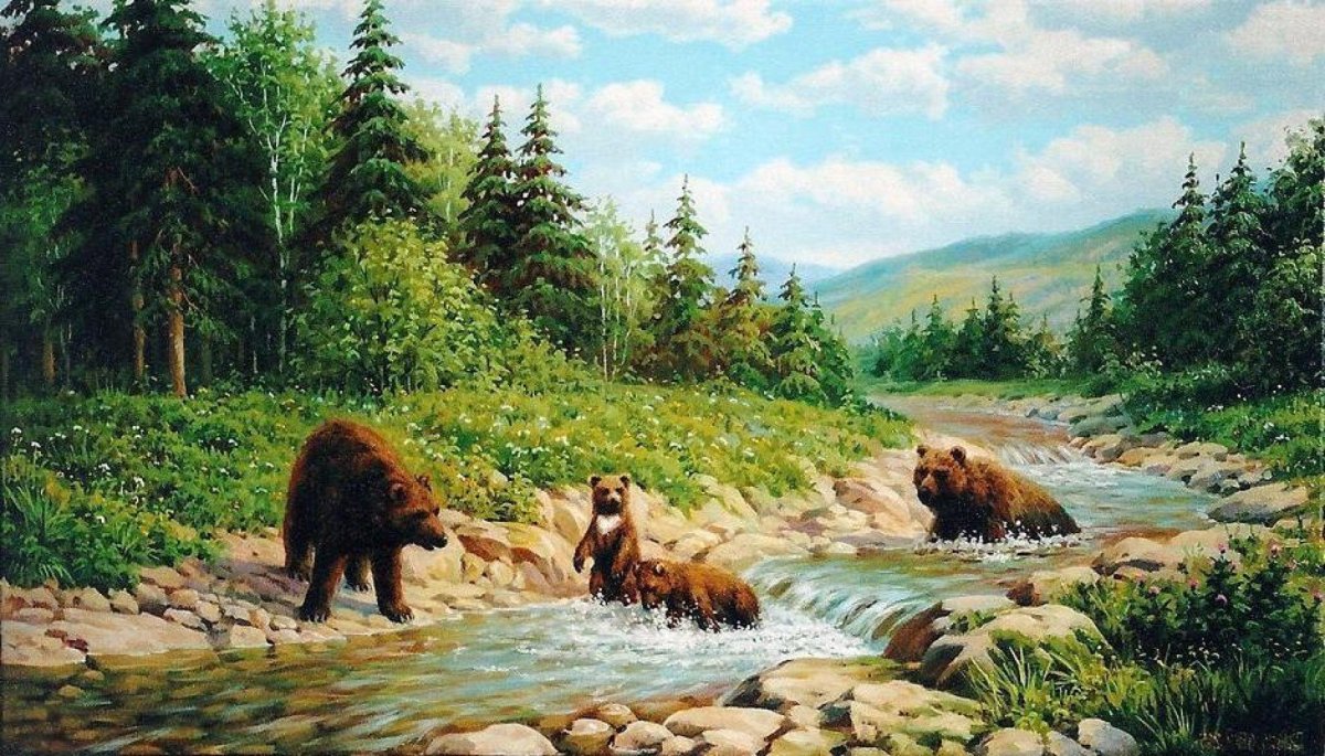 Нарисовать медведицу с медвежонком