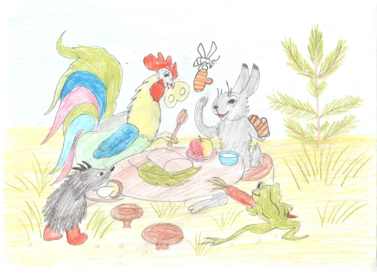 Раскраска к сказке яблоко Сутеев