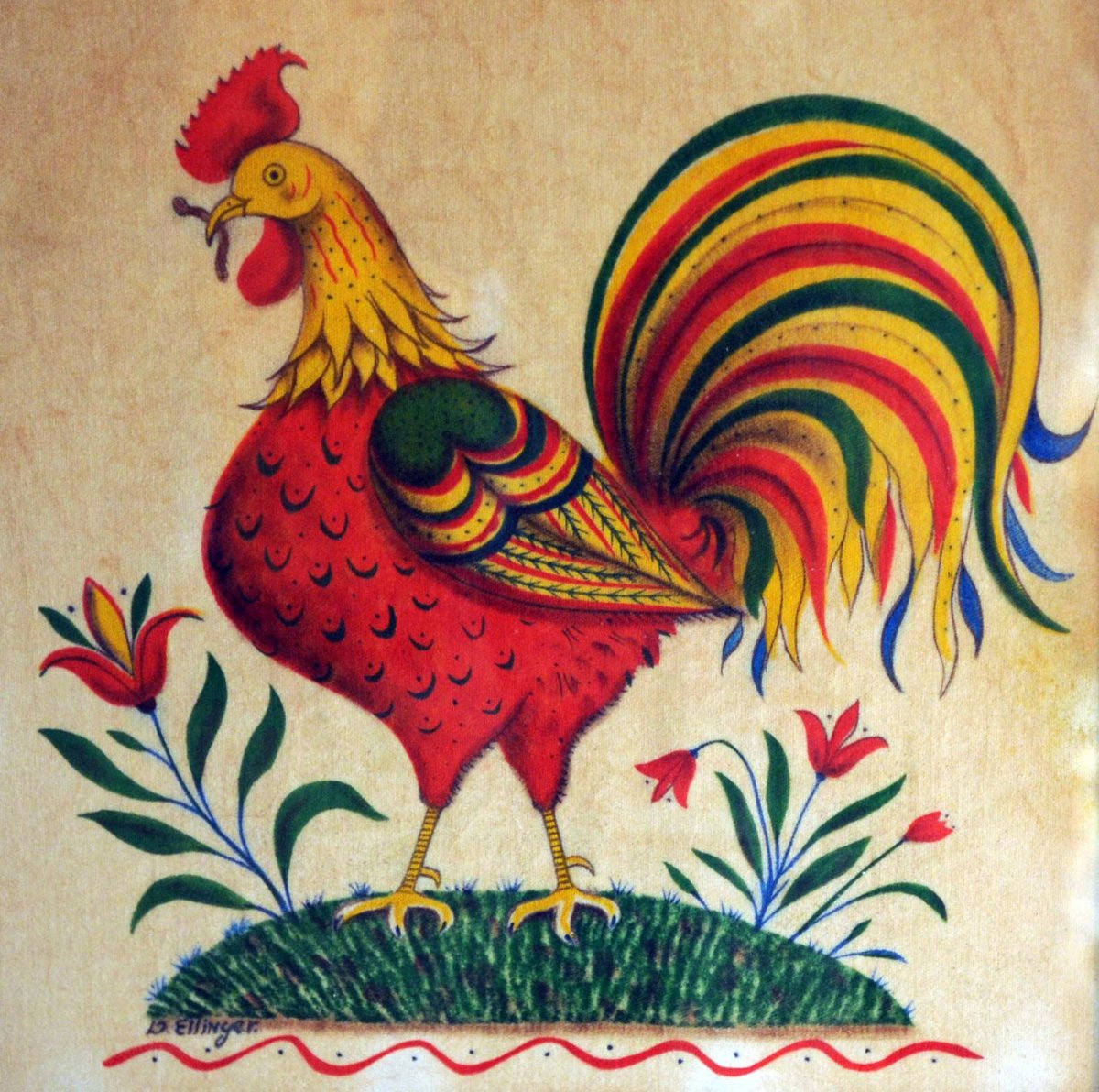 Петриковская роспись Петушки