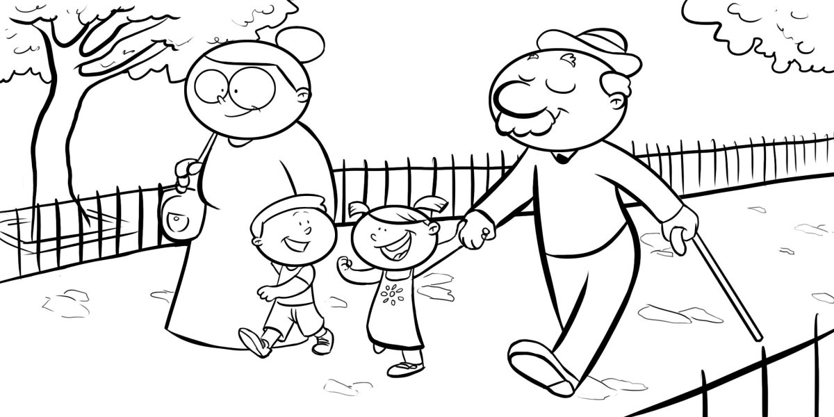 Раскраска бабушка и внучка