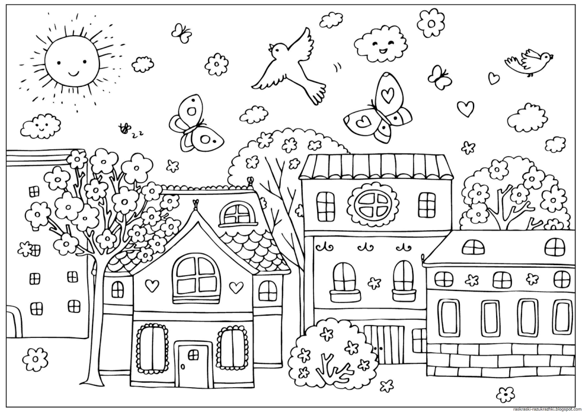 Праздничный город раскраска