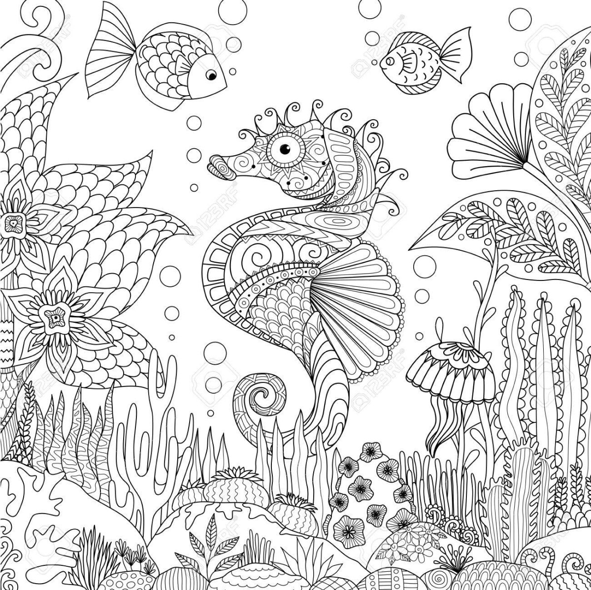 Раскраски антистресс морские обитатели