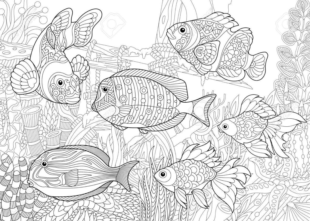 Раскраска подводный мир рыбы для взрослых