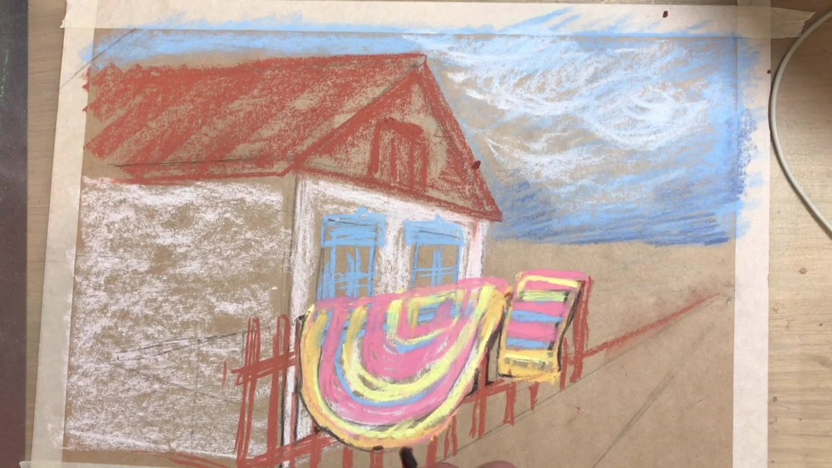 Дом с голубыми ставнями рисунок