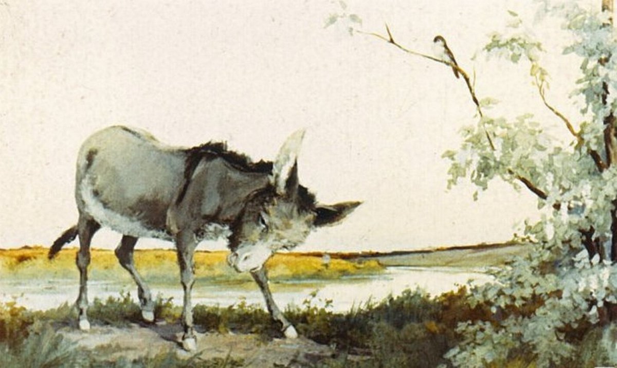 Иллюстрация к басне Крылова осел и Соловей