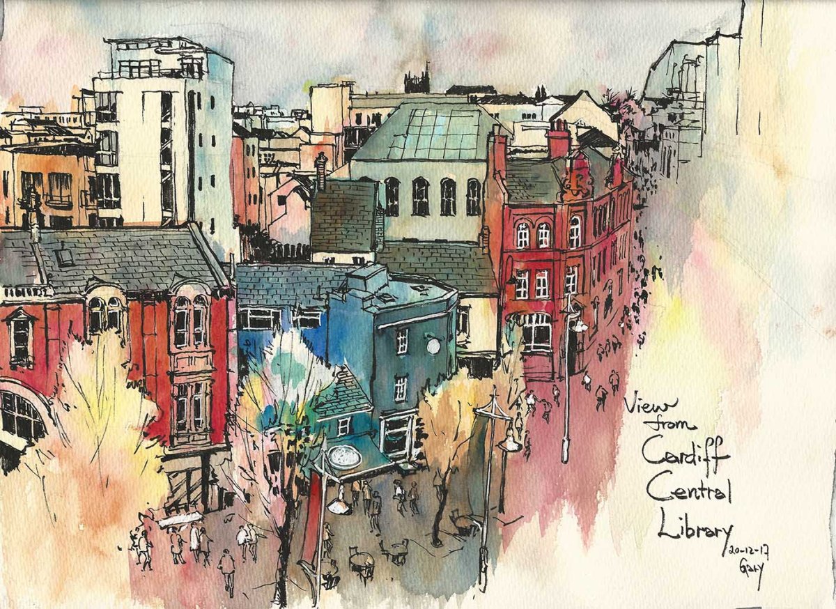 Скетч чб город