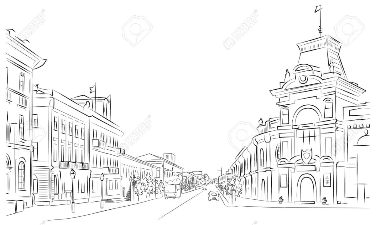 Город силуэты домов перспектива