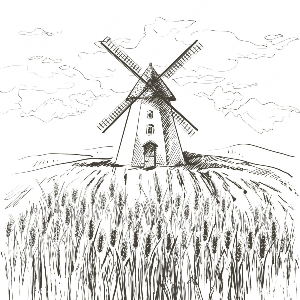 Ветряная мельница раскраска