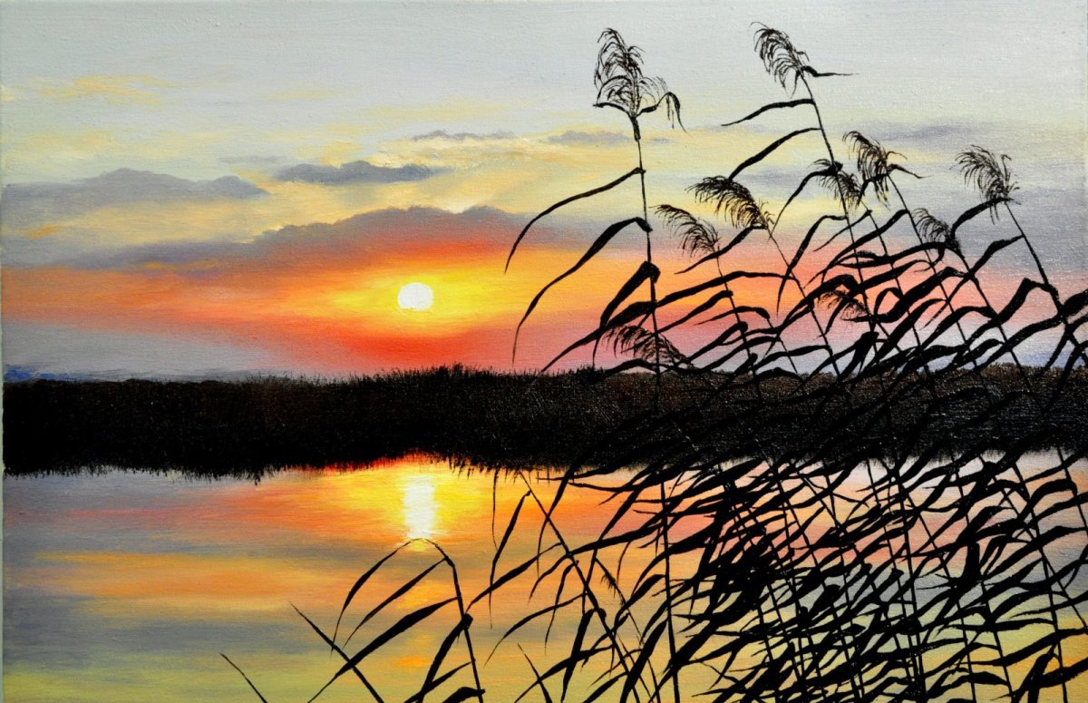 Живопись , художник Рылов ,река, камыши