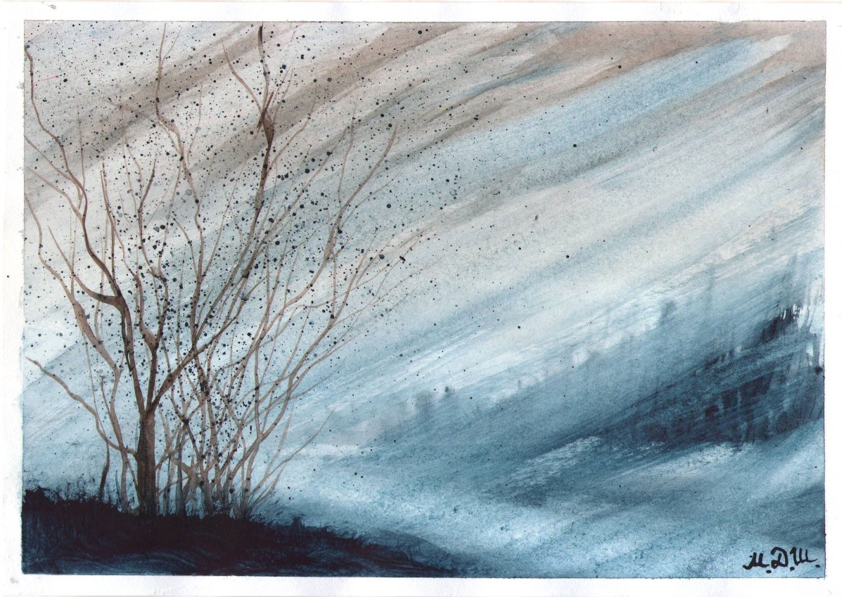 Снежная буря акварель