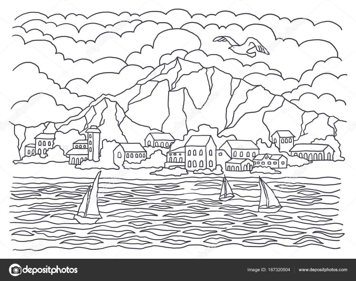 Пейзаж раскраска стилизация