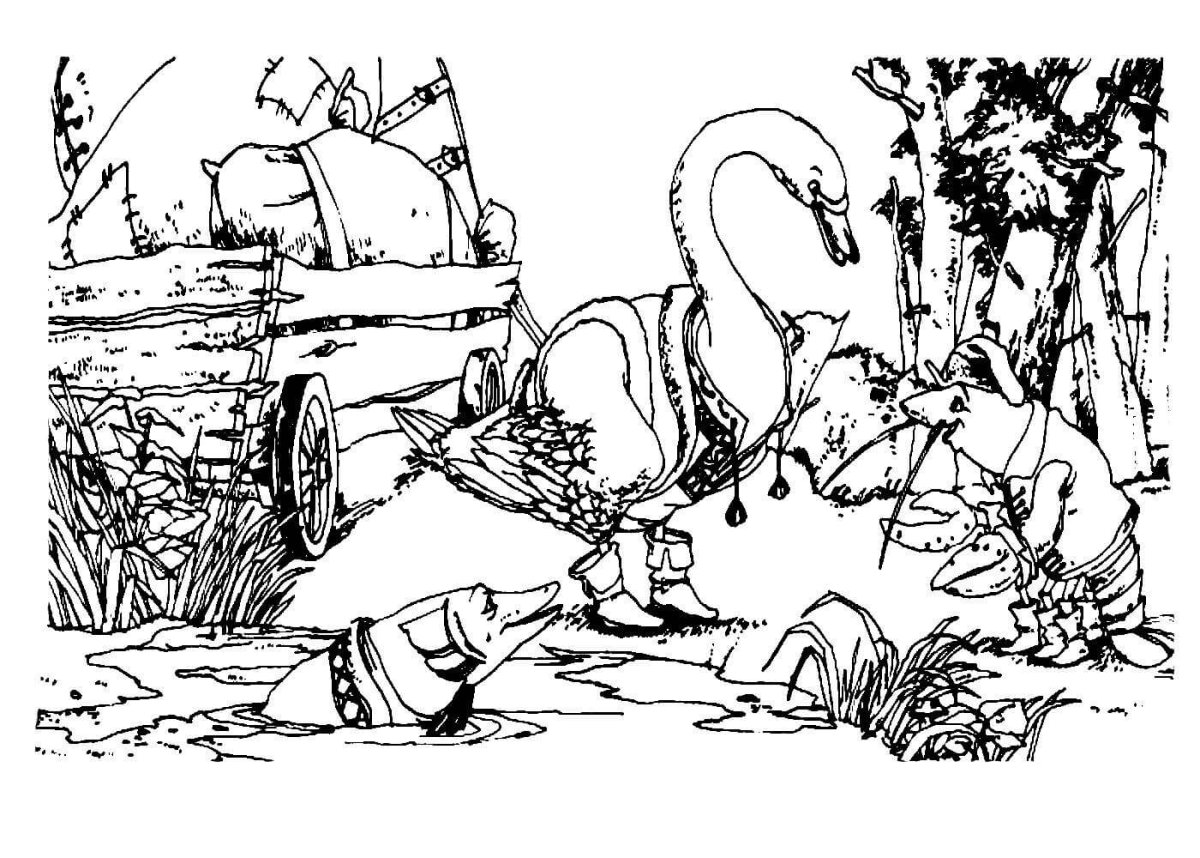 Раскраска к сказке лиса и тетерев