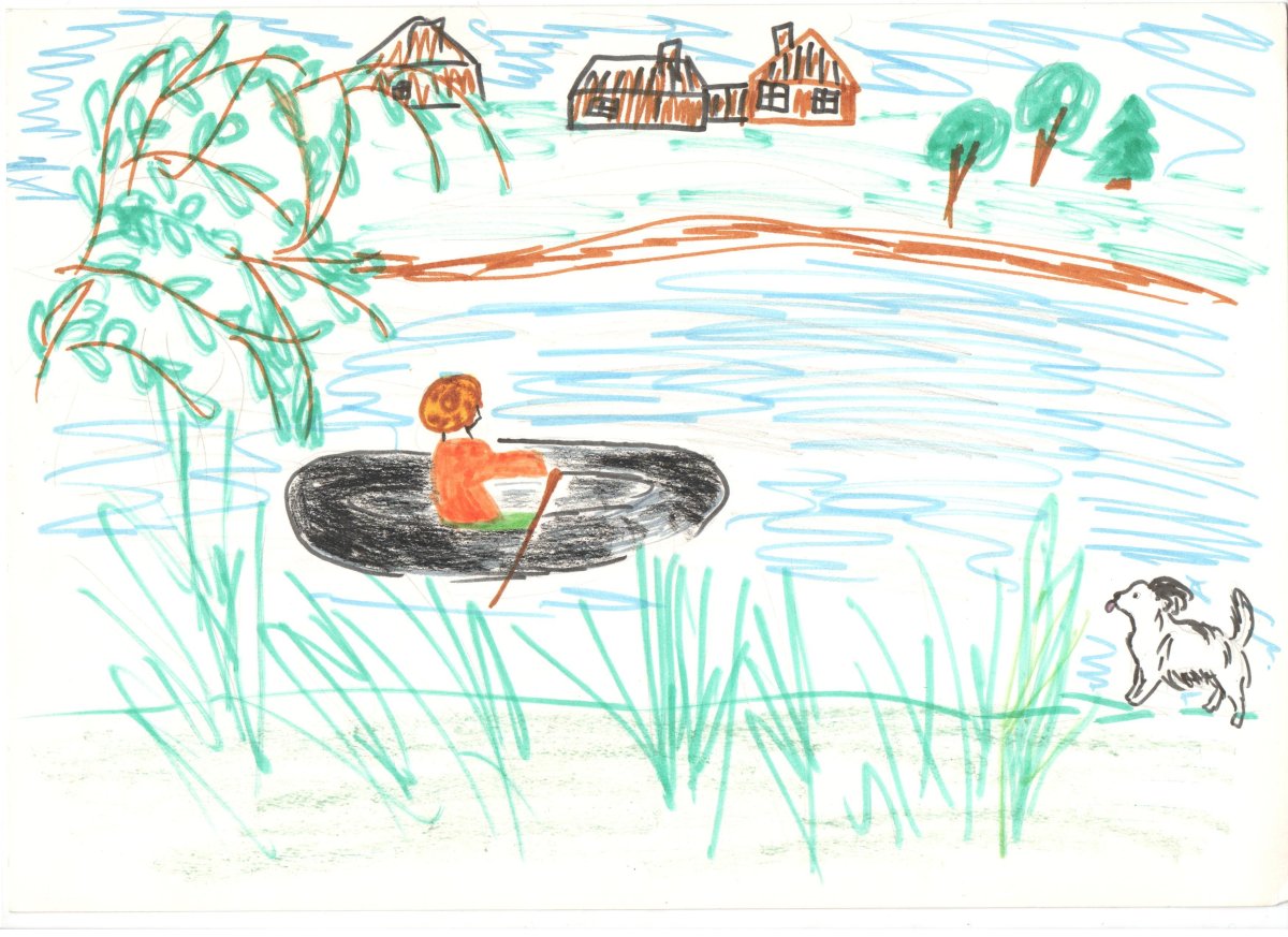 Иллюстрация к сказке Паустовского резиновая лодка