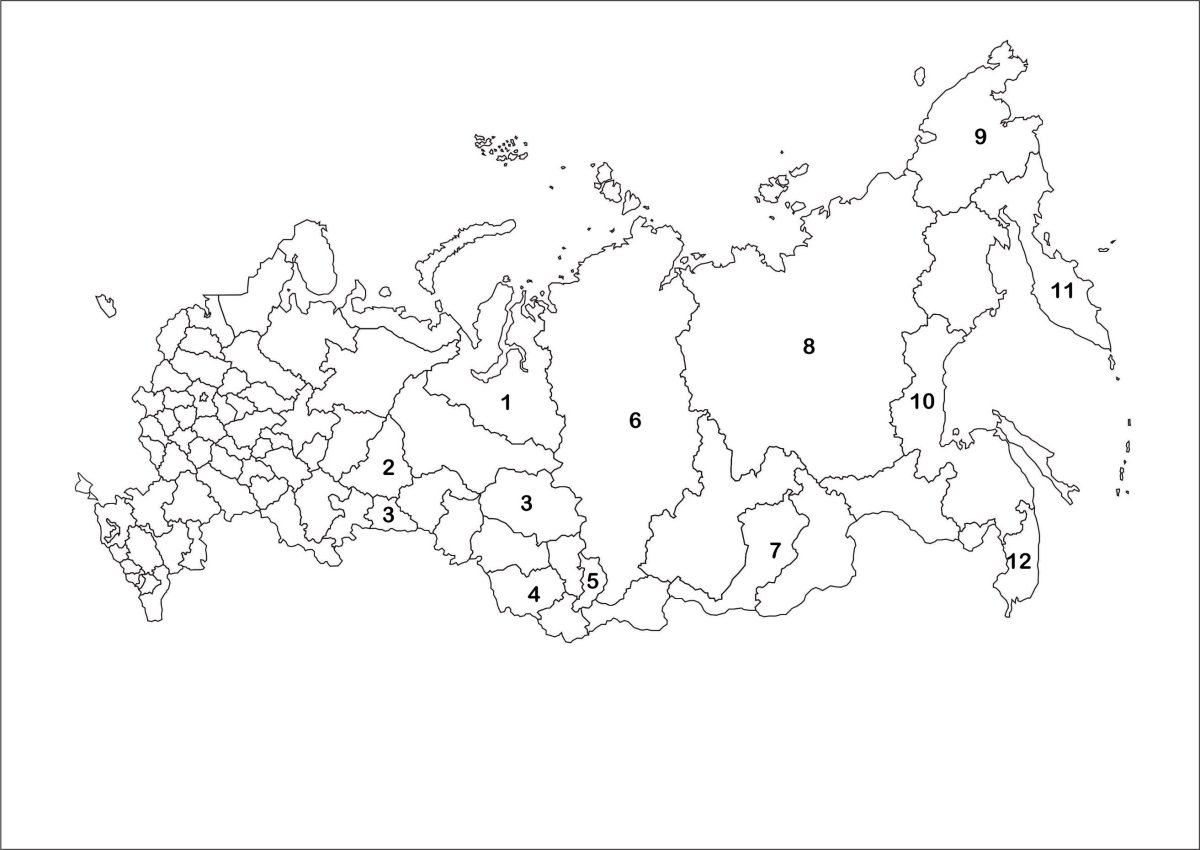 Карта субъектов РФ без названий