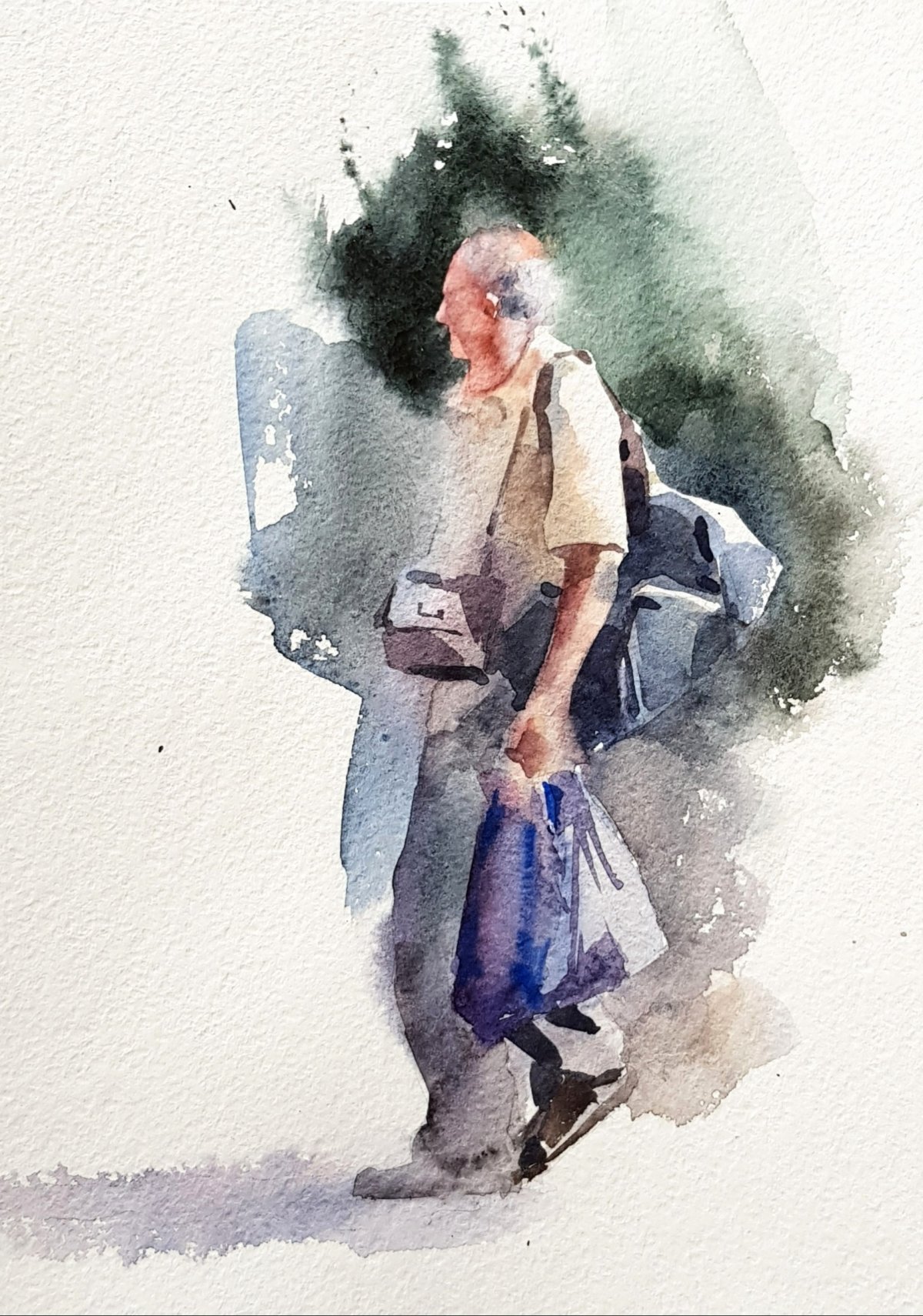 Фигура человека пленэр акварель