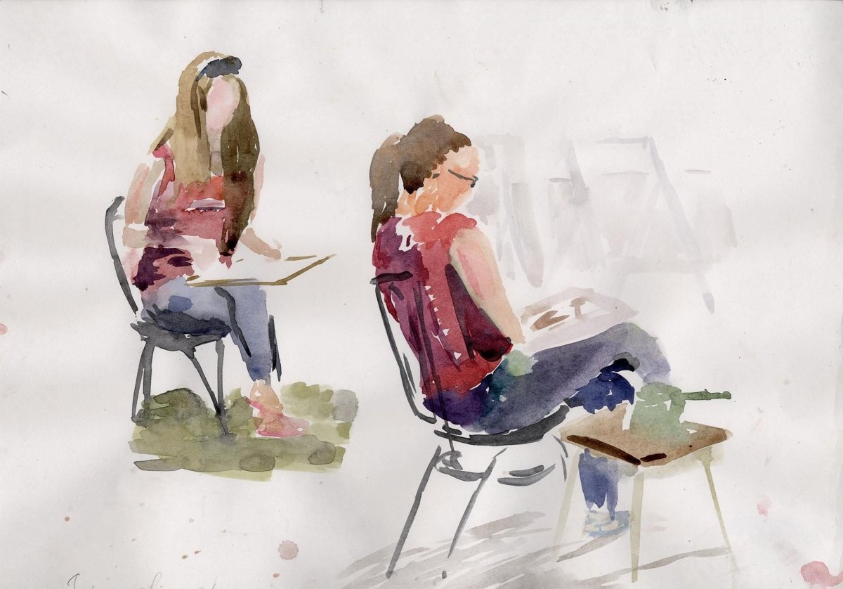 Фигура человека пленэр акварель