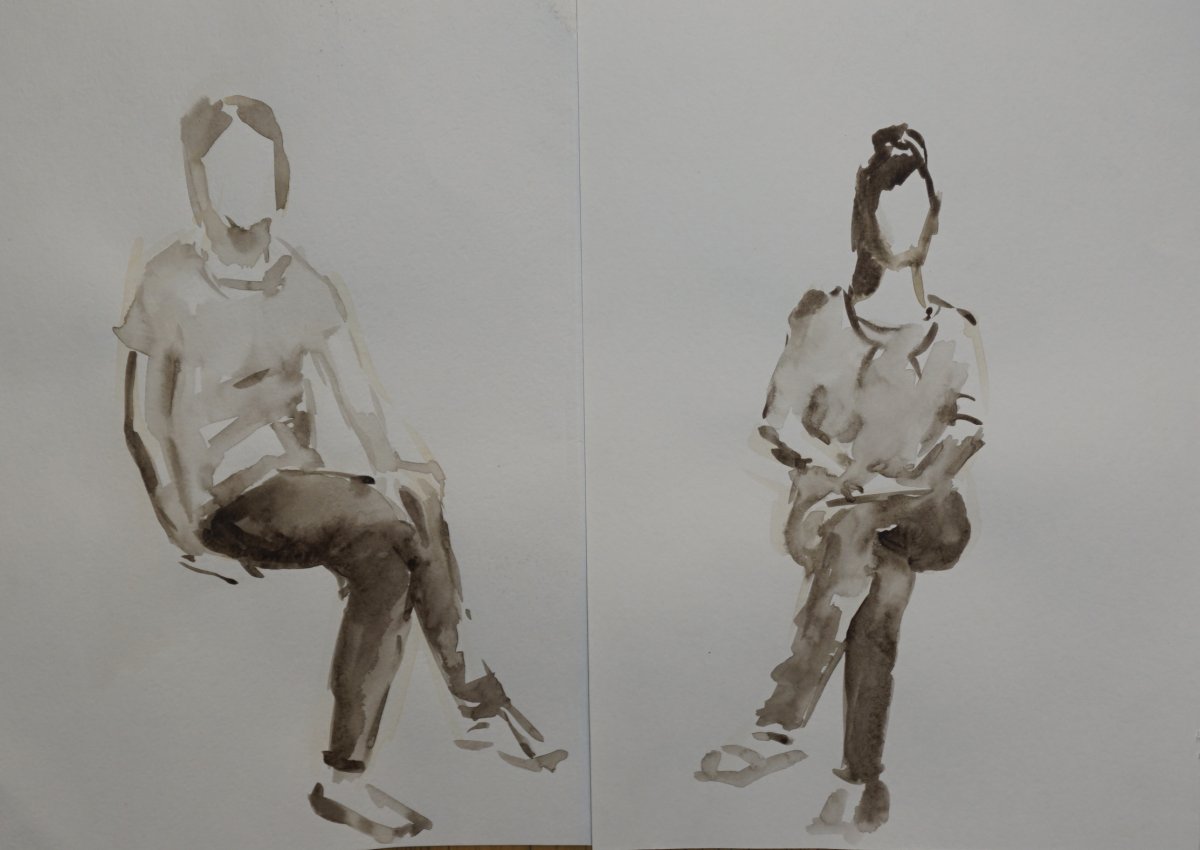 Наброски людей акварелью