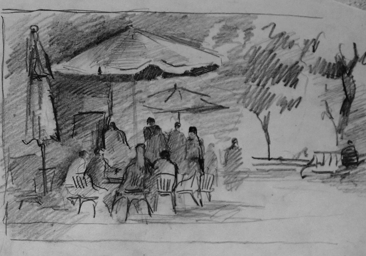 Пейзаж с человеком карандашом