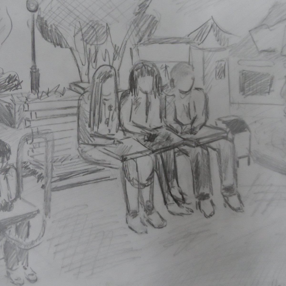 Зарисовки и этюды фрагментов пейзажа с людьми