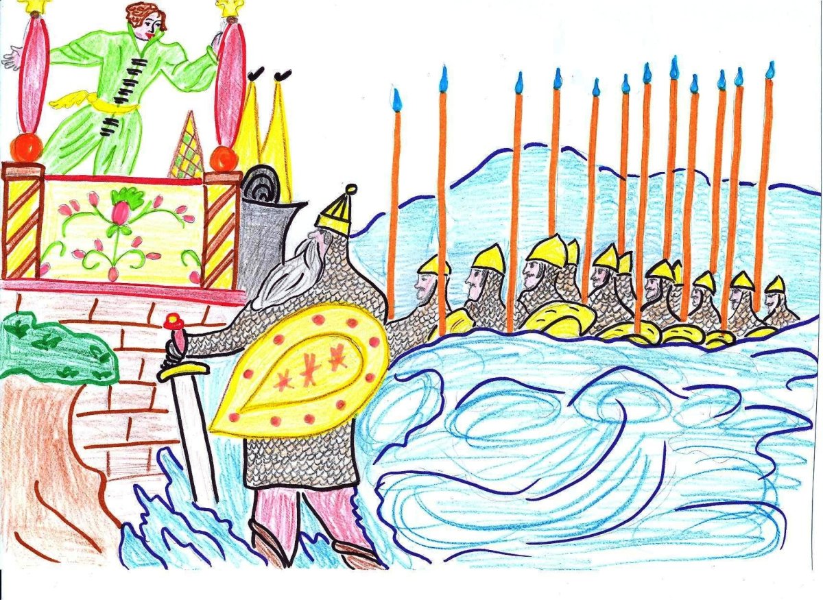 Черномор крадет Людмилу рисунок детский