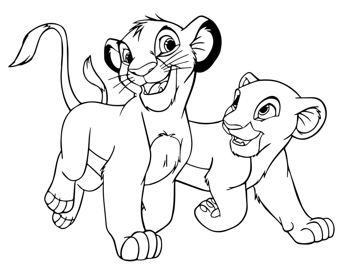 Раскраска Король Лев Симба и Нала
