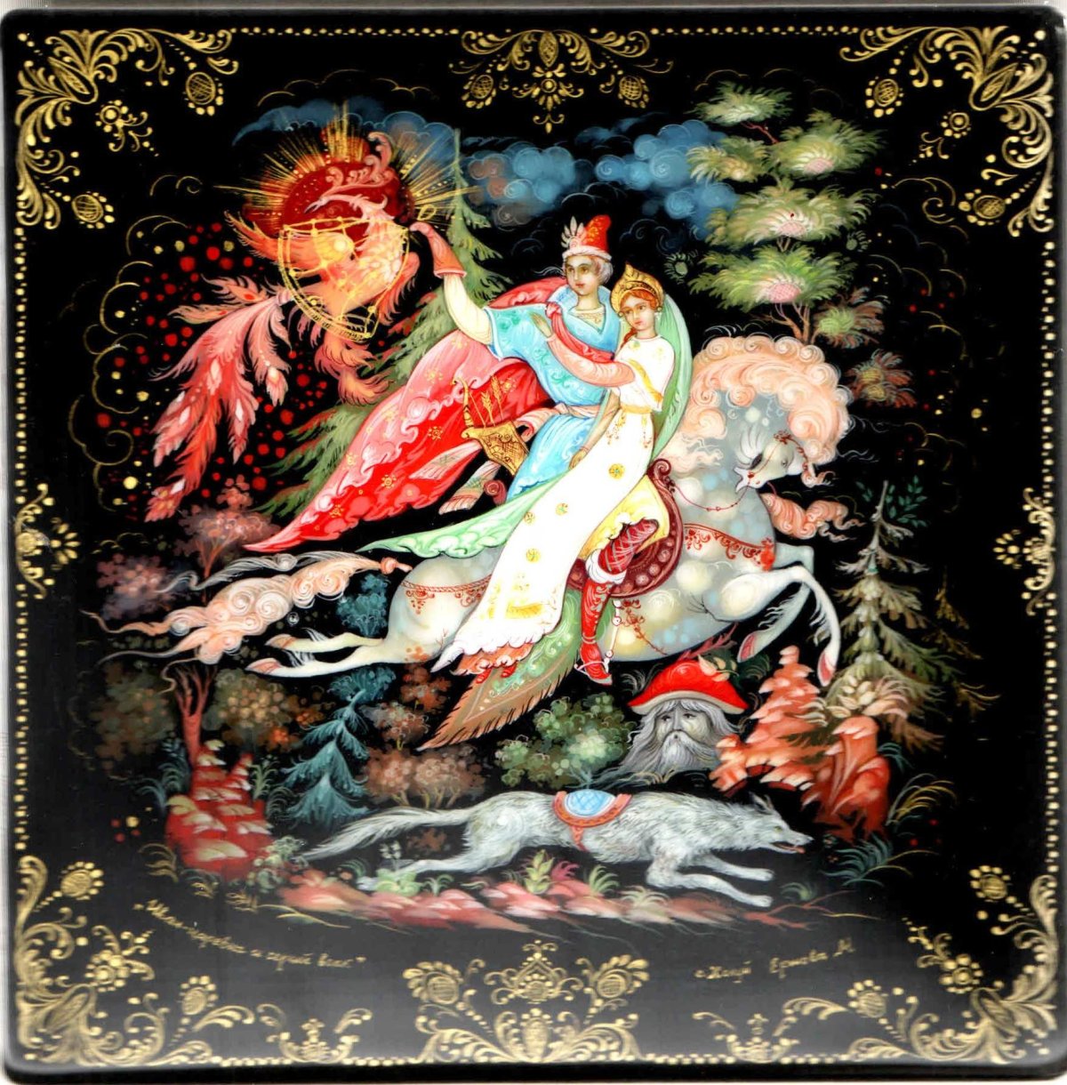 Палехская роспись богатыри