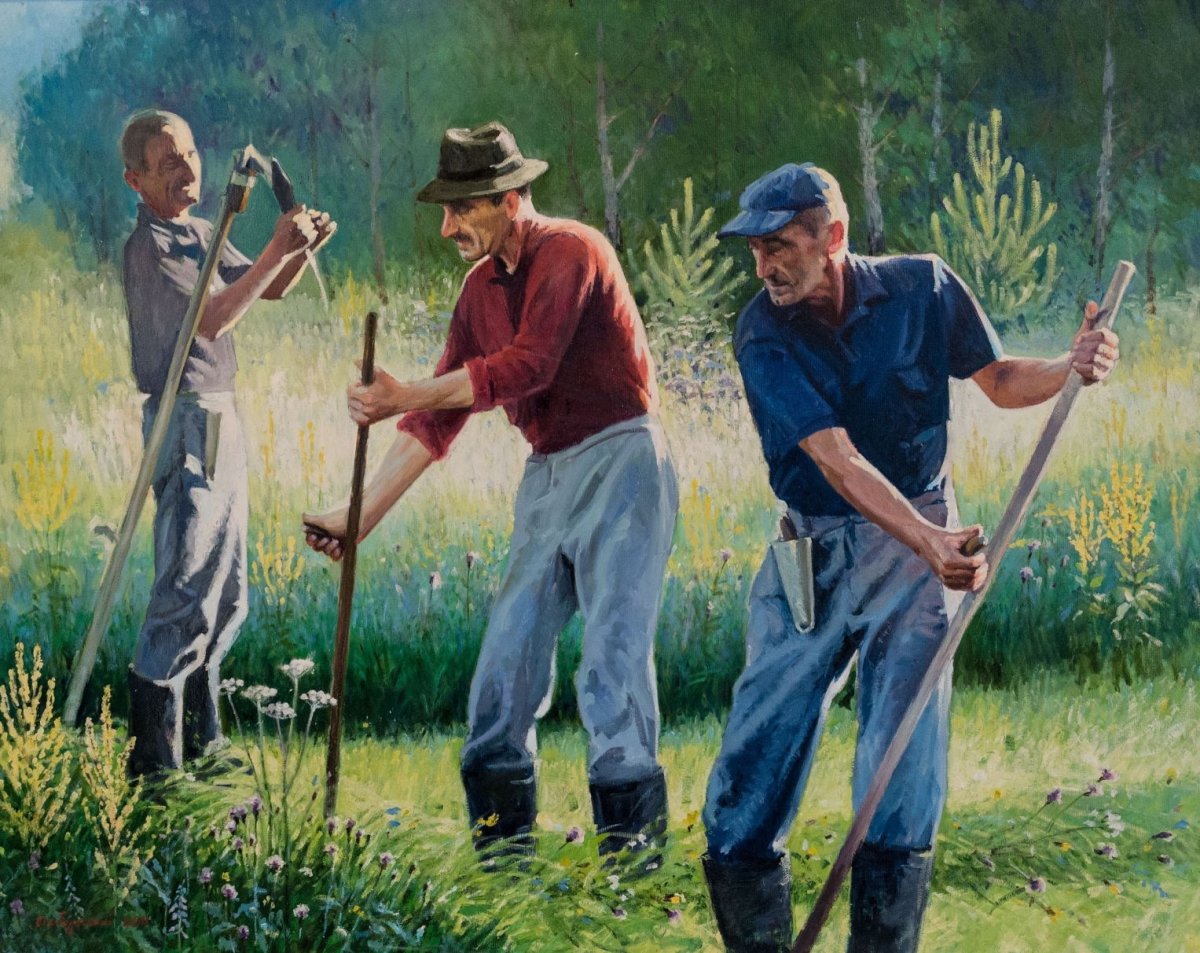 Крестьяне косят траву