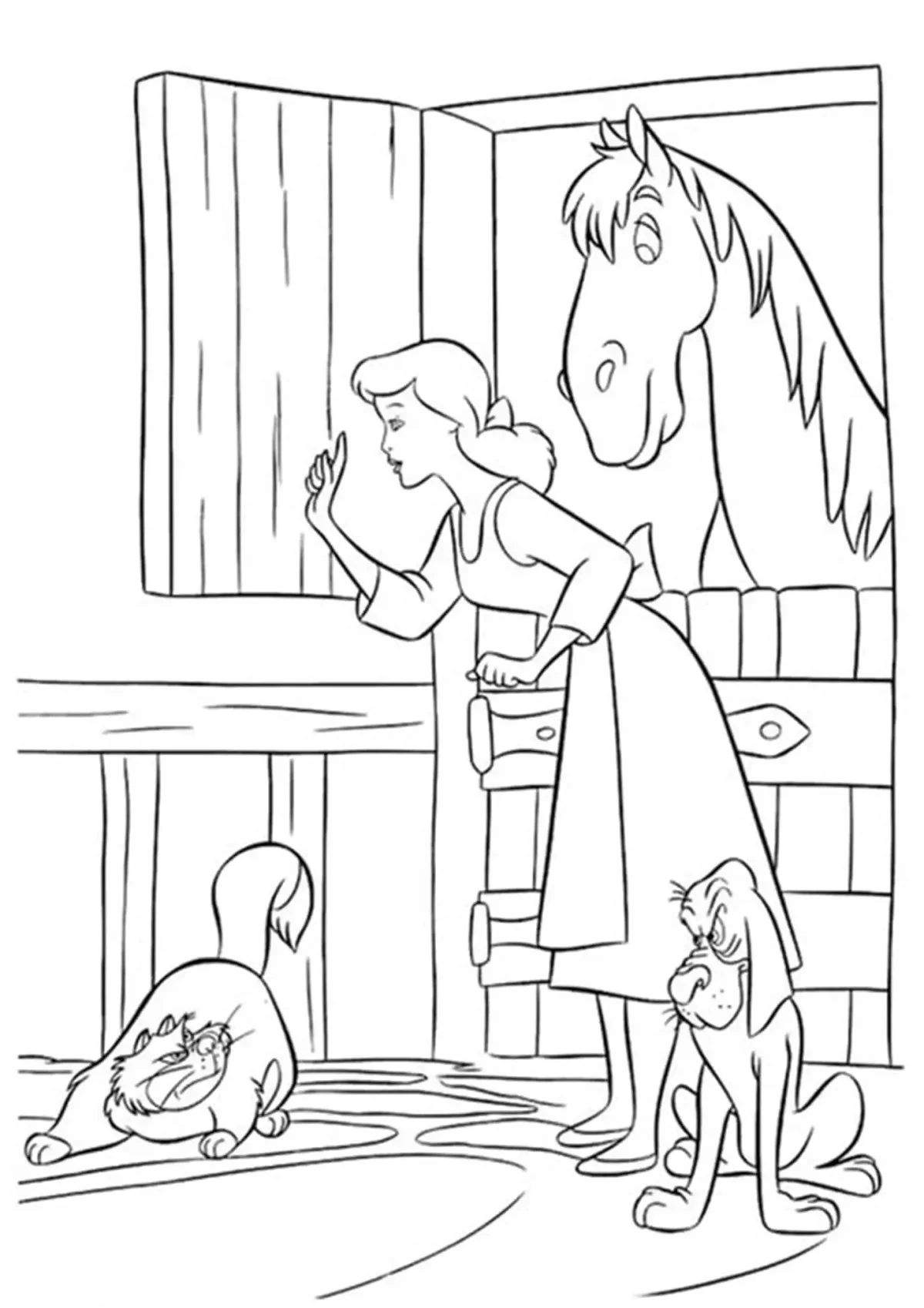 Золушка раскраска с котиком